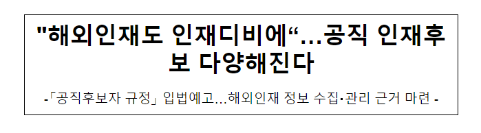 (인재기획담당관) “해외인재도 인재디비에”…공직 인재후보 다양해진다 (인재기획담당관) “해외인재도 인재디비에”…공직 인재후보 다양해진다