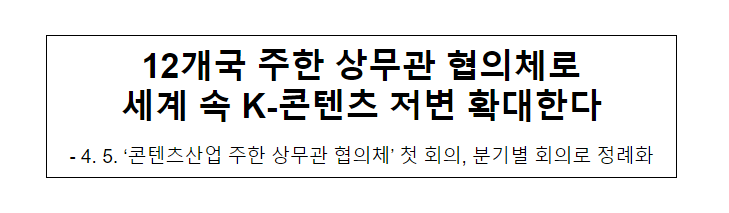 12개국 주한 상무관 협의체로 세계 속 K-콘텐츠 저변 확대한다 12개국 주한 상무관 협의체로 세계 속 K-콘텐츠 저변 확대한다