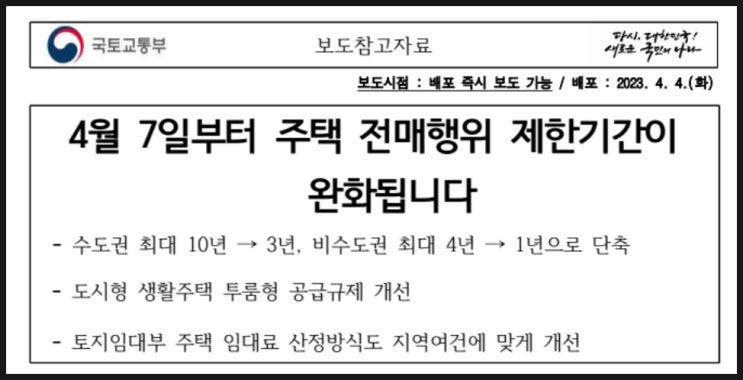  전매 제한 해제 완화, 주택법 시행령 개정 (2023.04.07~)