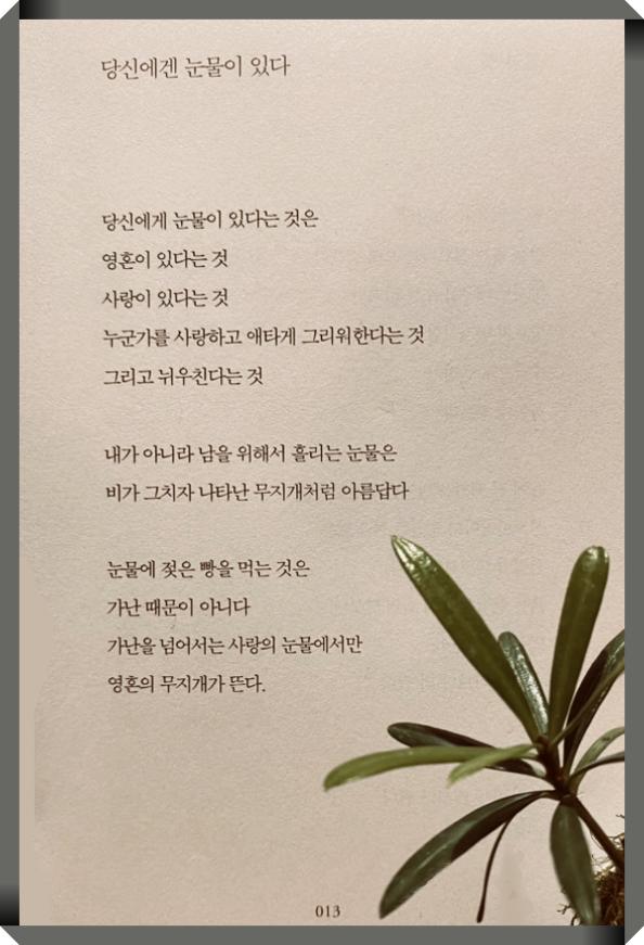  오늘의 감동시/시인들에게 고하는 이어령의 유고시 당신에겐 눈물이 있다