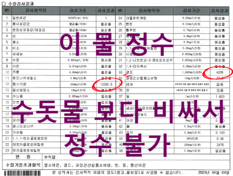지하수 흰색석회 극혐 + 지하수 염분 극혐, 이 수질은 정수해서 쓰는물이 아닙니다. 지하수 흰색석회 극혐 + 지하수 염분 극혐, 이 수질은 정수해서 쓰는물이 아닙니다.