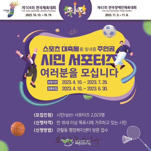  목포시, 전국(장애인)체전 시민 서포터즈 응원단 2,023명 모집