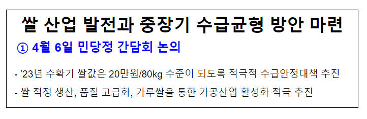 쌀 산업 발전과 중장기 수급균형 방안 마련_농림축산식품부 쌀 산업 발전과 중장기 수급균형 방안 마련_농림축산식품부