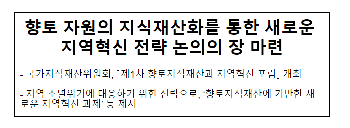 국가지식재산위원회, 제1차 향토지식재산포럼 개최