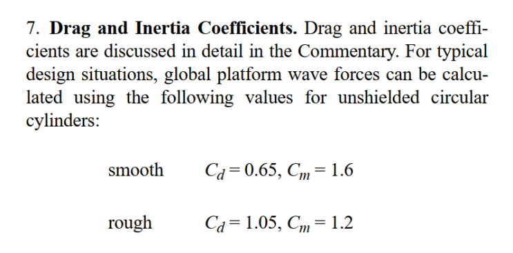  항력계수와 관성력계수Drag and Inertia Coefficients  API