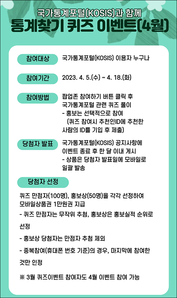 국가통계포털 퀴즈이벤트(상품권 1만원 100명)추첨 국가통계포털 퀴즈이벤트(상품권 1만원 100명)추첨