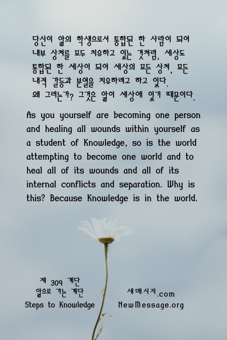 제 309 계단: 내가 보는 이 세상은 단일 공동체가 되려고 하고 있다 The world I see is attempting to become one community. 제 309 계단: 내가 보는 이 세상은 단일 공동체가 되려고 하고 있다 The world I see is attempting to become one community.