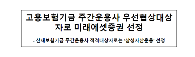 고용보험기금 주간운용사 우선협상대상자로 미래에셋증권 선정