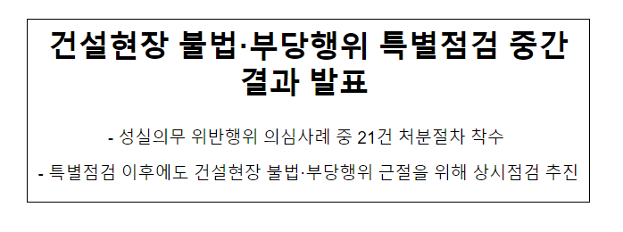 건설현장 불법·부당행위 특별점검 중간결과 발표