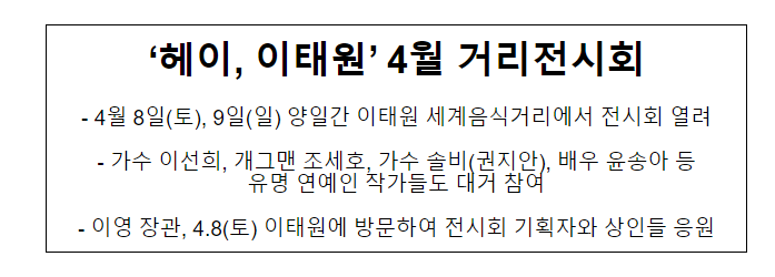 ‘헤이, 이태원’ 4월 거리전시회_중소벤처기업부 ‘헤이, 이태원’ 4월 거리전시회_중소벤처기업부