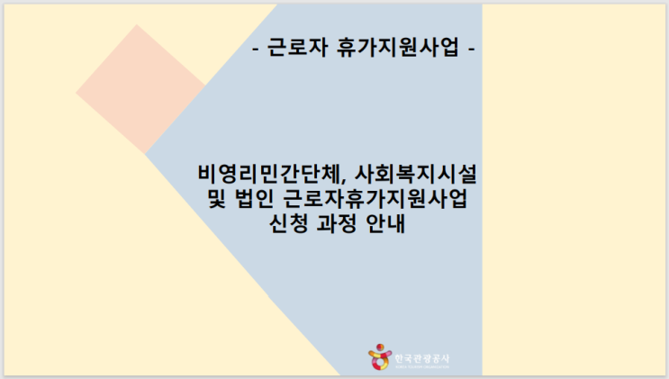 근로자 휴가지원사업, 비영리민간단체, 사회복지시설 및 법인 근로자휴가지원사업 신청 과정 안내(매뉴얼) 근로자 휴가지원사업, 비영리민간단체, 사회복지시설 및 법인 근로자휴가지원사업 신청 과정 안내(매뉴얼)