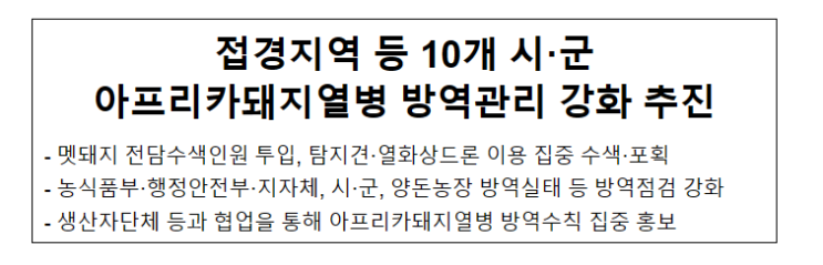 접경지역 등 10개 시·군 아프리카돼지열병 방역관리 강화 추진