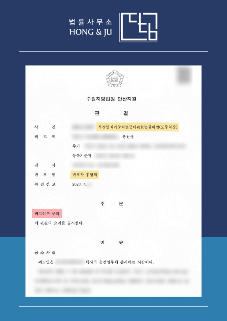  사이드미러 접촉 사고 도주치상 무죄 판결 받았습니다.