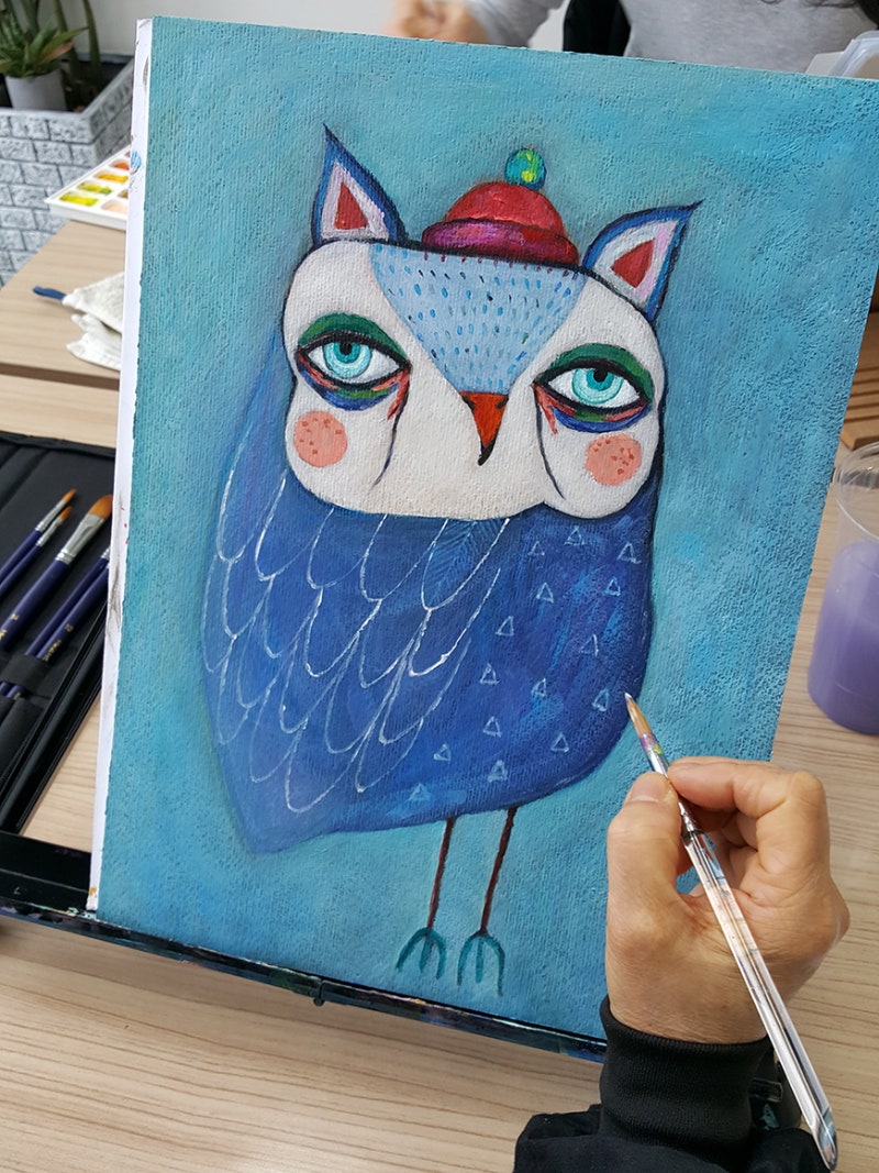 귀여운 부엉이 캐릭터 아크릴 그림 그리기 : 네이버 블로그, image size:800x1067