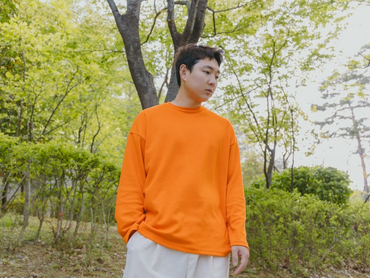  살아있는 오버핏! 특양면 남자레이어드티셔츠 (라운드넥 기본 긴팔)