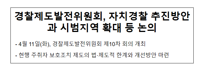 경찰제도발전위원회, 자치경찰 추진방안과 시범지역 확대 등 논의