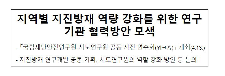 지역별 지진방재 역량 강화를 위한 연구기관 협력방안 모색