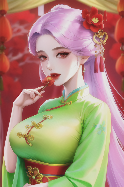 AI 그림) 중국 전통 복장을 입은 여자를 그려줘.