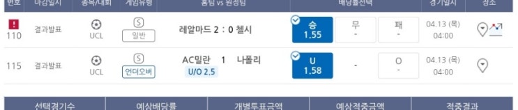 프로토 4/12 주중 경기 첫 적중