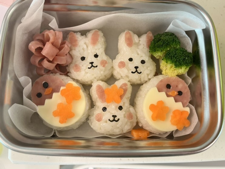 유치원 도시락 준비(3단 도시락통, 토끼 주먹밥틀, 샌드위치롤, 마켓컬리)