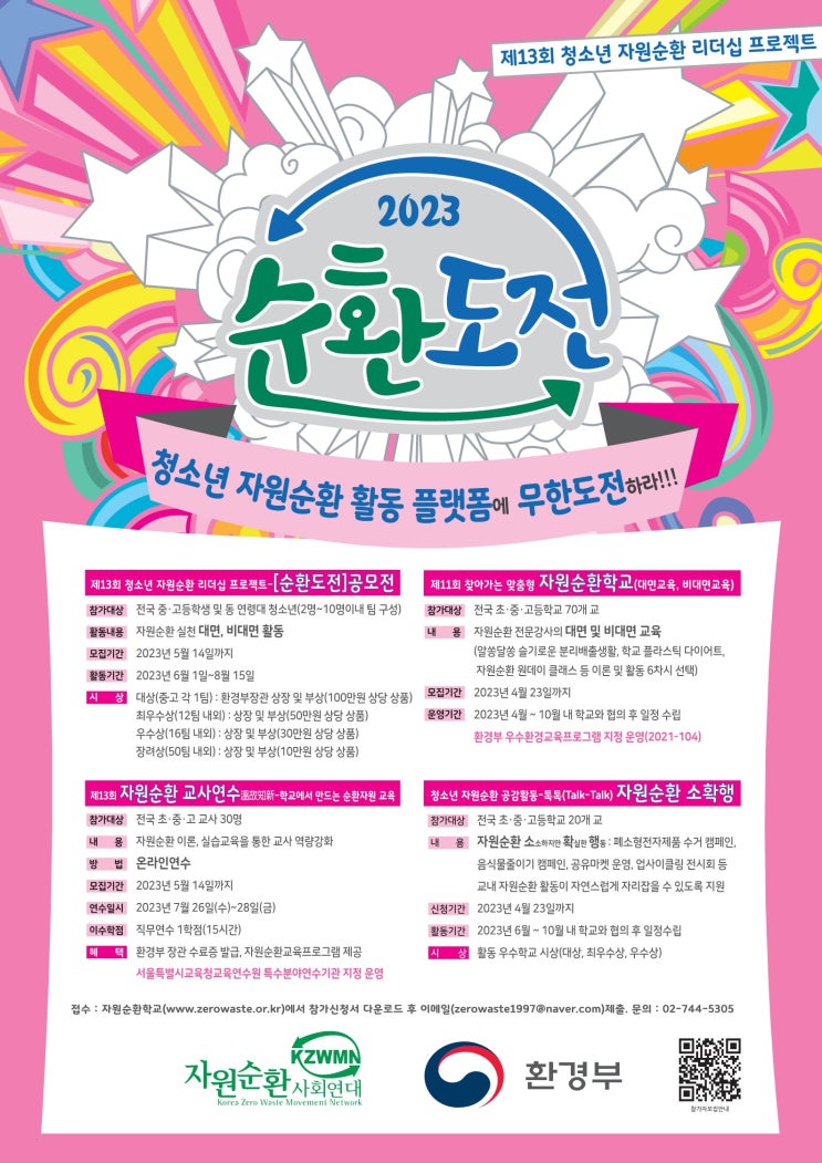 [청소년 대외활동] 제13회 청소년 자원순환 리더십 프로젝트-[순환도전]공모전 참가자 모집안내