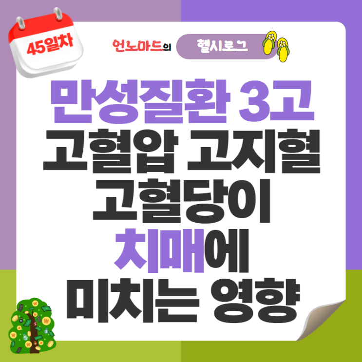  45일차, 만성질환 3고, 고혈압 고혈당(당뇨) 고지혈이 치매에 미치는 영향