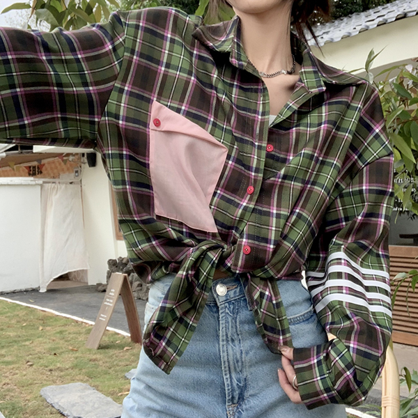  iki. 피팅 후기/키치 키치 체크 포켓 셔츠 그린