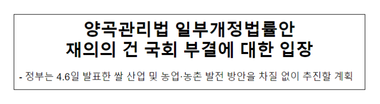 양곡관리법 일부개정법률안 재의의 건 국회 부결에 대한 입장 양곡관리법 일부개정법률안 재의의 건 국회 부결에 대한 입장