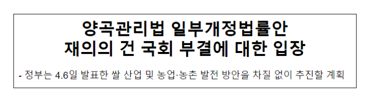 양곡관리법 일부개정법률안 재의의 건 국회 부결에 대한 입장