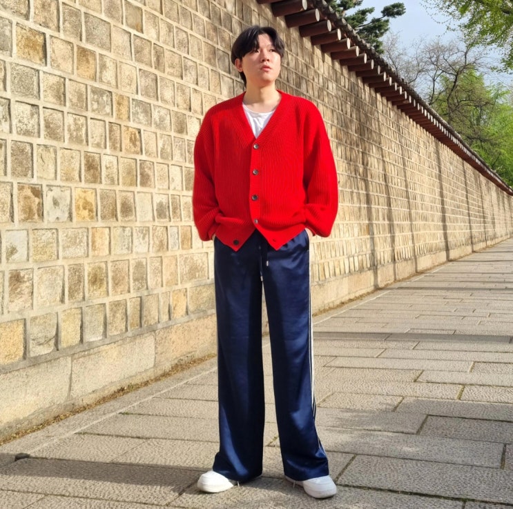  엘무드 슬릭 트랙 팬츠 펄 블루 리뷰 트레이닝 팬츠 추천 코디