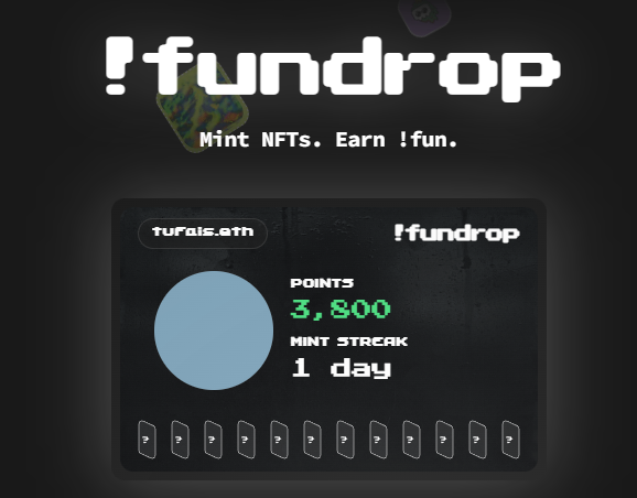  Fundrop에서 mint.fun NFT 무료 민팅하여, 포인트 모으기. 데일리카고(daily cargo) 느낌나는 프로젝트 (이더, ETH NFT)