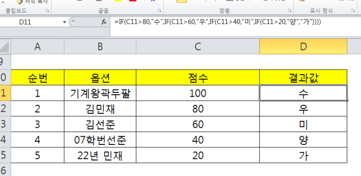  엑셀 if 중첩 다중if 함수 수식을 통한 완벽 이해!