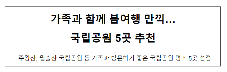가족과 함께 봄여행 만끽…국립공원 5곳 추천 가족과 함께 봄여행 만끽…국립공원 5곳 추천