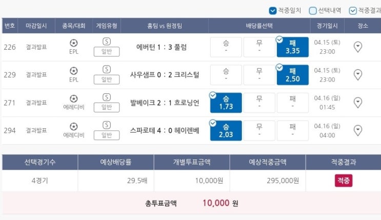  4월15일 EPL 에레디비 축구 스포츠 토토 프로토 승부식 43회차 경기 분석 기록용 오전 분석 포함