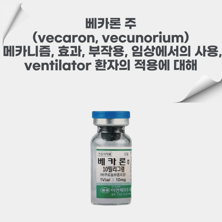  베카론 주(vecaron, vecuronium)의 mechanism, 효과, 부작용, ventilator와 함께 쓰는 임상에서의 투약에 대해