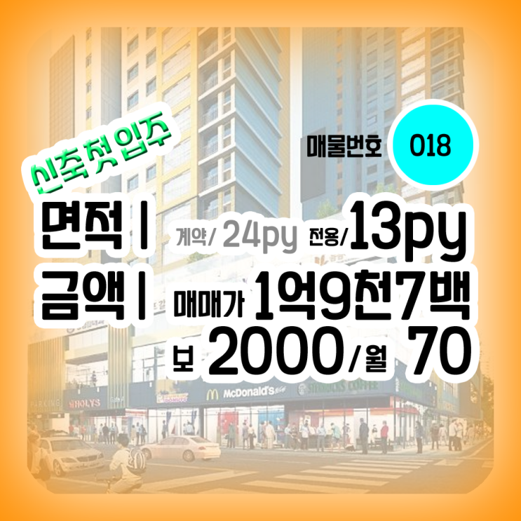  [018]상가임대 구분형상가 병합가능40py 화정골드클래스 2층상가 위치좋음 업종추천 부동산 음식점 네일 뷰티 사진관 전용면적13py 보2000 월70