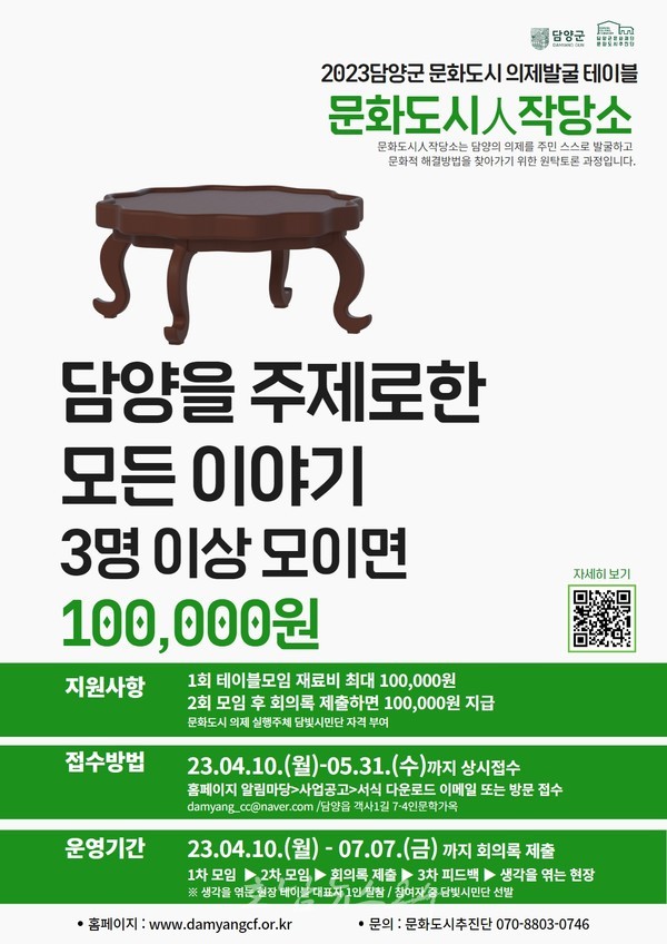  담양군문화재단, 4월 10일부터 담양 문화도시 의제발굴 테이블 ‘문화도시人작당소’ 참여자 모집