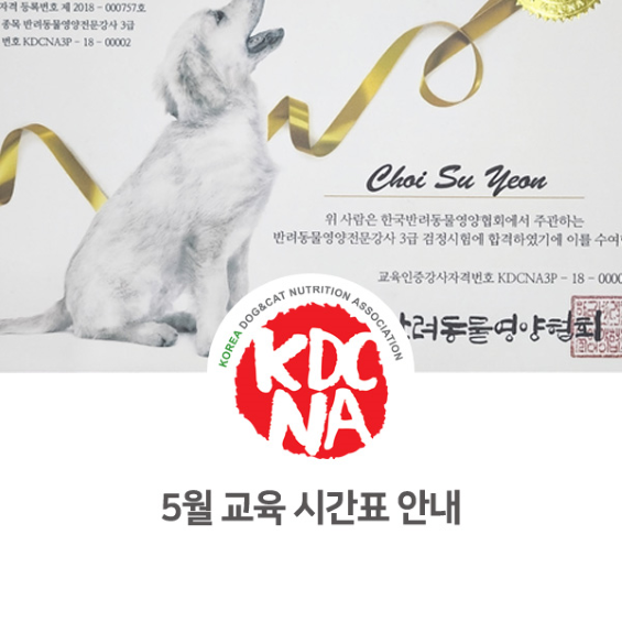  한국반려동물영양협회 수원나슬지부 5월 교육 시간 안내 [펫푸드자격증/최수연펫푸드아카데미/애견수제간식창업/수원/과천/성남_1099]