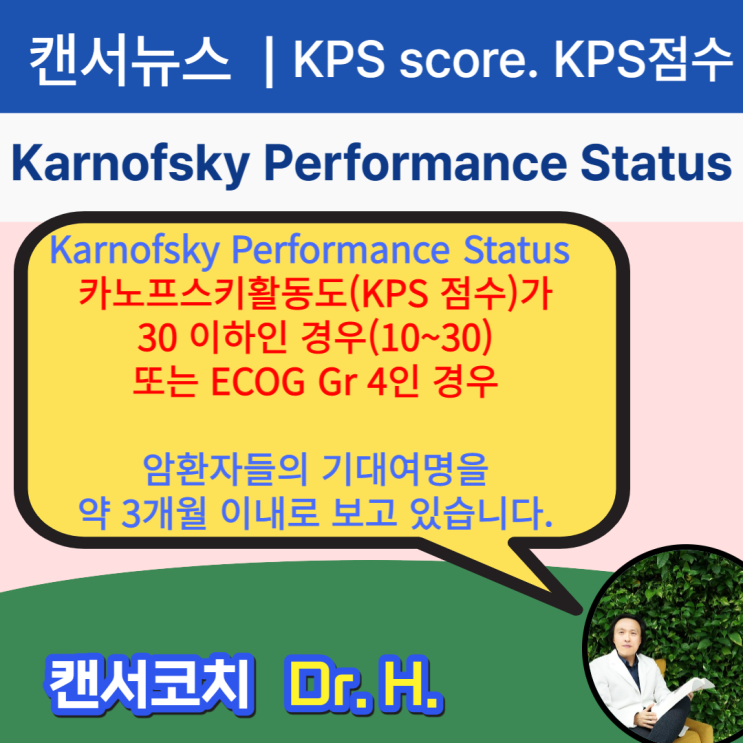 암환자 카노프스키활동도 KPS socre Karnofsky Performance Status  scale 신체활동지수 점수 기대여명