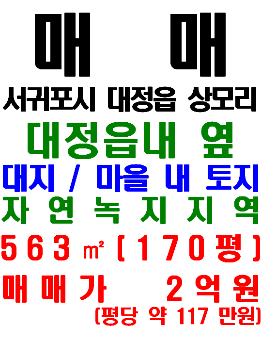  상모리 마을 내 위치한 소형 평수 투자매물, 대정읍 상모리 토지 매매(매물번호 652)