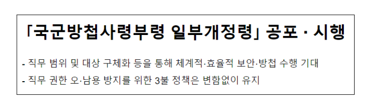 「국군방첩사령부령 일부개정령」 공포·시행 「국군방첩사령부령 일부개정령」 공포·시행