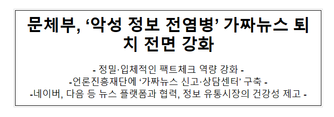 문체부, ‘악성 정보 전염병’ 가짜뉴스 퇴치 전면 강화