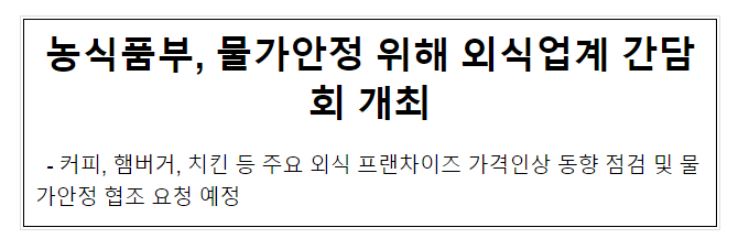 농식품부, 물가안정 위해 외식업계 간담회 개최