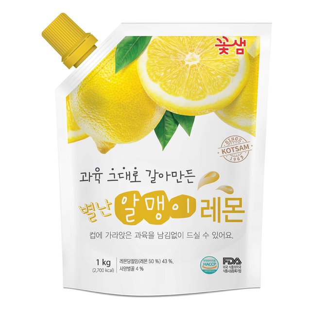  꽃샘 별난알맹이 레몬 (1kg x 8개입) 카페 스무디 에이드 드레싱 액상차 향긋 달콤