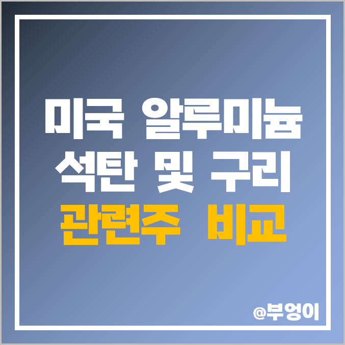 미국 구리, 알루미늄, 석탄(점결탄) 관련주 비교 : 소재 섹터 주식 주가 PER PBR 배당금 목표가 시가총액 순위 미국 구리, 알루미늄, 석탄(점결탄) 관련주 비교 : 소재 섹터 주식 주가 PER PBR 배당금 목표가 시가총액 순위
