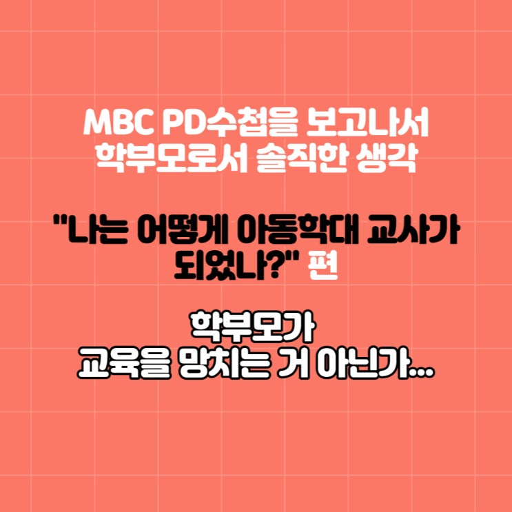 MBC PD수첩 "나는 어떻게 아동학대 교사가 되었나?"를 본 학부모로서의 솔직한 생각.