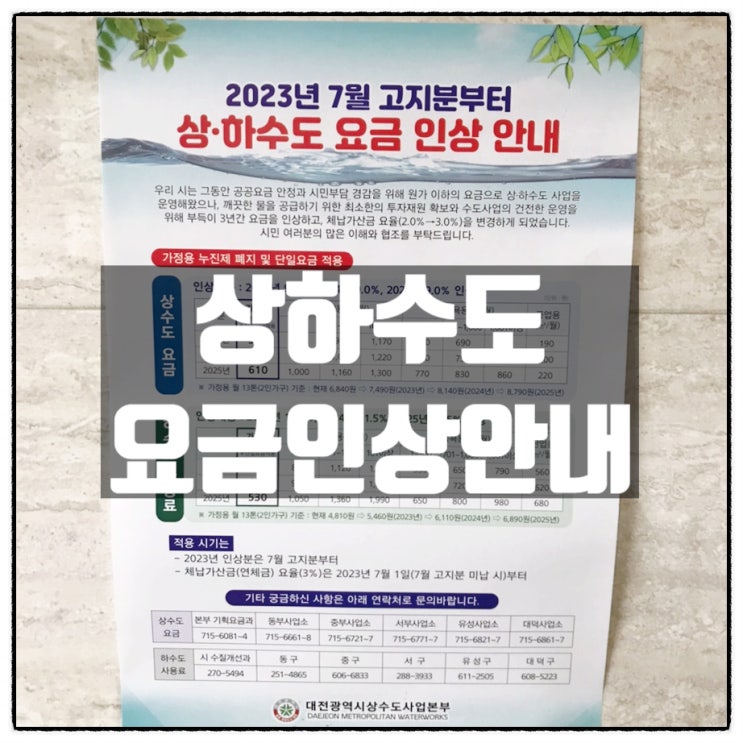  2023월 7월 상하수도 요금인상 안내 정보공유