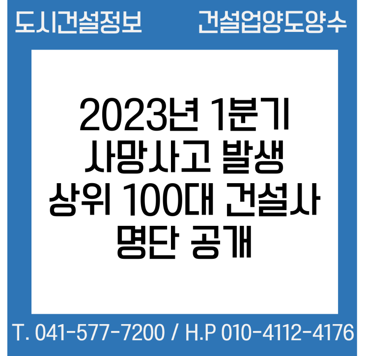  국토부, ’23년 1분기 사망사고 발생 상위 100대 건설사 명단 공개