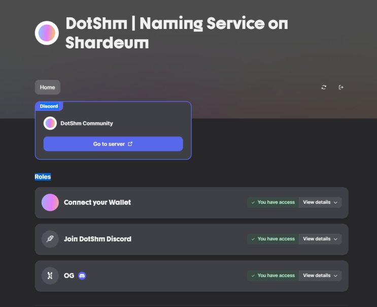  샤디움 도메인 (DotShm) 네이밍 서비스 SNS 등록. 노드 돌린다면 필수. guild.xyz 길드 미션 og 받기