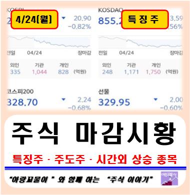 4월 24일 마감 주식 시황, 주도주, 특징주, 시간외 상승종목, 증시 일정, 뉴스 정리